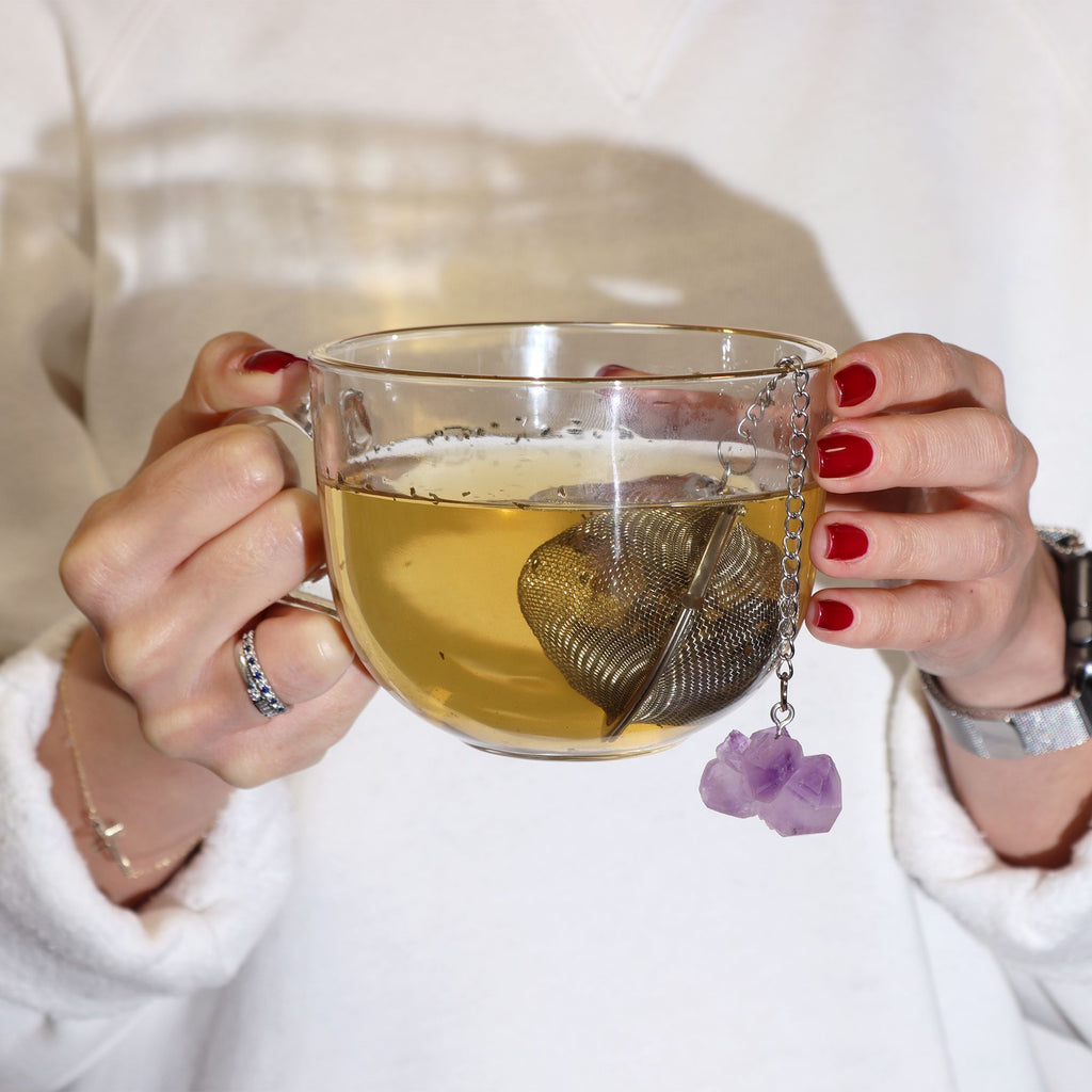 Colador de té de piedras preciosas de cristal crudo - Cuarzo ahumado