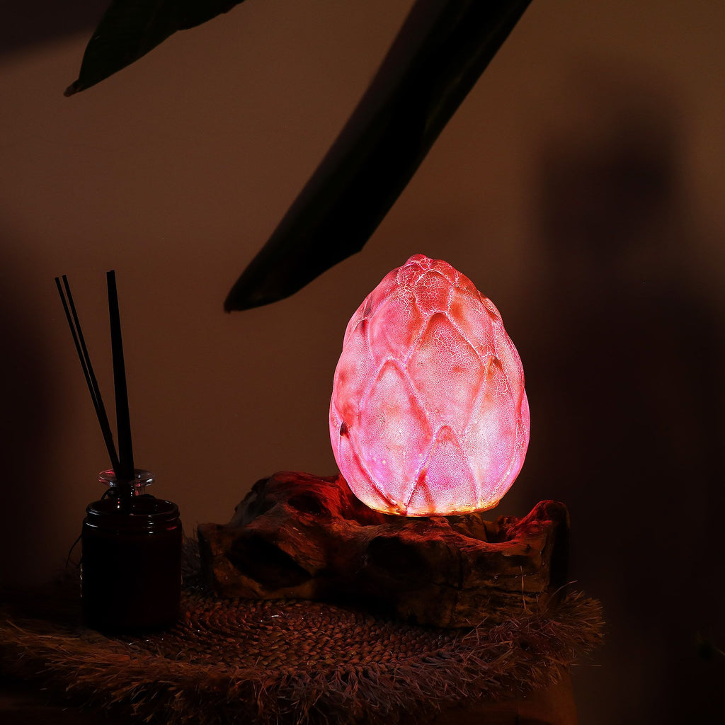 Lámpara de Mesa con Pantalla Flor de Loto Craquelada – Púrpura
